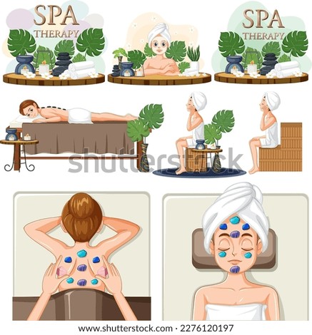 Collection of women enjoying spa treatments illustration