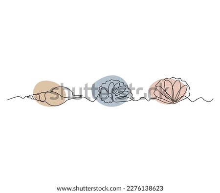 abstract set of Different Seashells Continuous On Line Drawing