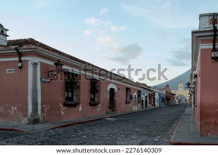 Urban landscape of Antigua Guatemala, a city in the central highlands of Guatemala, capital of the Captaincy General of Guatemala from 1543 through 1773 Royalty-Free Stock Photo #2276140309