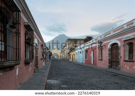 Urban landscape of Antigua Guatemala, a city in the central highlands of Guatemala, capital of the Captaincy General of Guatemala from 1543 through 1773 Royalty-Free Stock Photo #2276140319