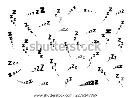 Zzz sleep snore effect vector icon set. Night sleepy noise sound collection illustration. Black dreams signs isolated on white background. Royalty-Free Stock Photo #2276149969