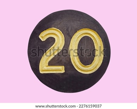 Golden number 20 isolated, pink color background