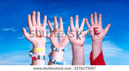 Children Hands Building Word Like, Blue Sky
