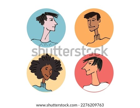 Set of avatar of a young people on the bright background. line illustrations, Flat style, isolated vector element, hand lettering