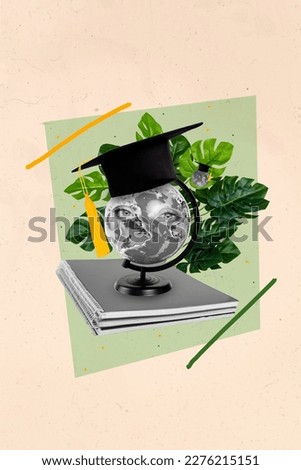 Collage artwork graphics picture of globe wear graduating mortarboard isolated painting background