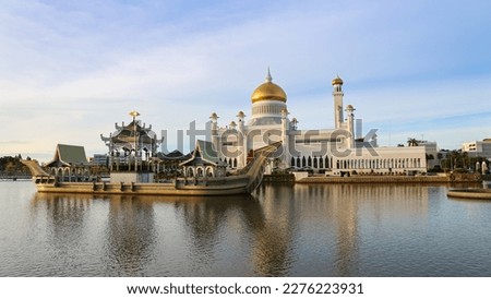  iconic building in Bandar Seri Begawan Brunei,Sultan Omar Ali Saifuddin Mosque with blue sky and white clouds in background Royalty-Free Stock Photo #2276223931