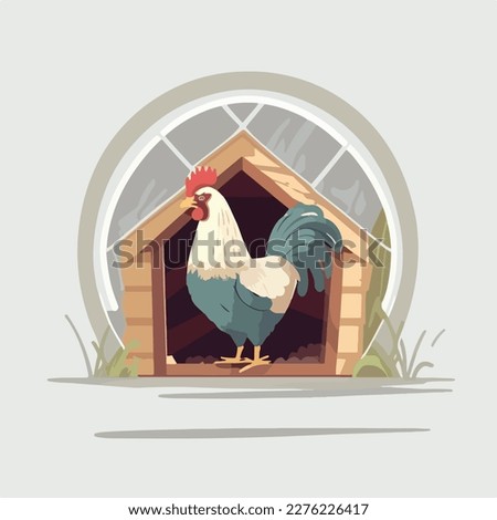 Chicken in a coop. Domestic or farm yard animals. Flat vector illustration concept Royalty-Free Stock Photo #2276226417