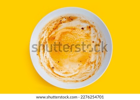 Dirty dish on yellow background. Top view Royalty-Free Stock Photo #2276254701