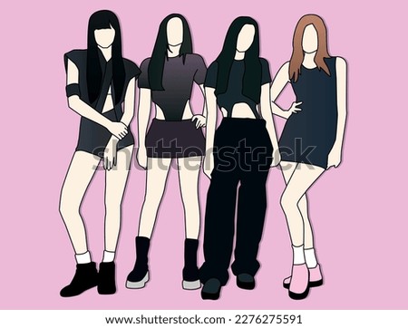 Kpop idol illustration image line art . flat design style vector illustration image eps.10. black pink image.