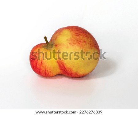 An unusual shaped apple with a double plum on a white background Royalty-Free Stock Photo #2276276839