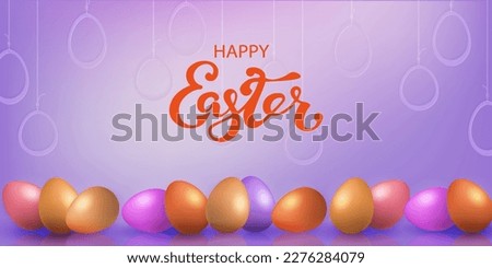 Purple Easter composition with eggs, mirror image