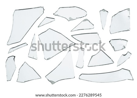 Broken pieces glass mirror set. Isolated on white background Royalty-Free Stock Photo #2276289545