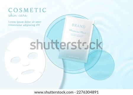 Cosmetics and mask ads template on blue water background. Royalty-Free Stock Photo #2276304891