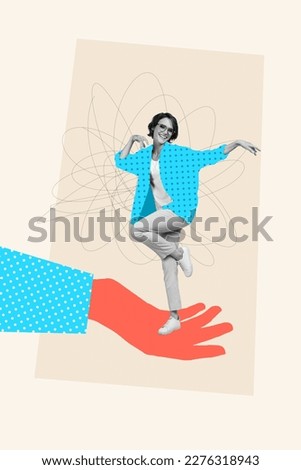 Creative trend pop collage of corporate young lady worker standing hand dancing active night clubbing concept