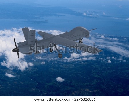 ANKA produced by TAI 5th generation unmanned aerial vehicle gliding through the clouds. ANKA-S high altitude long endurance, Unmanned Combat Aerial Vehicle Royalty-Free Stock Photo #2276326851