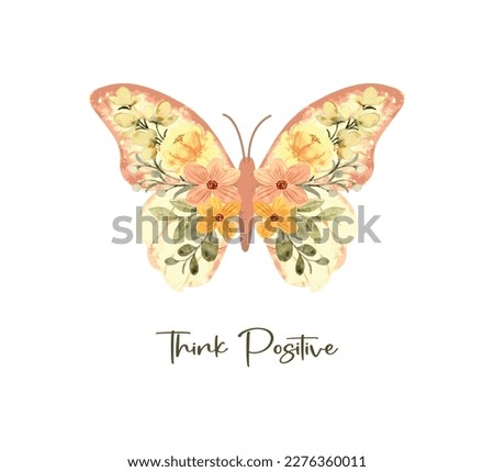 Watercolor butterfly with floral wings, spring flowers, vector design