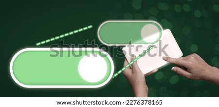 Two Hands Holding mobile phone and press on screen. Cellphone presenting New Futuristic Technologies. Palms Carrying cellphone Displaying Late Innovative Virtual Ideas.