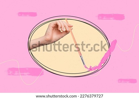 Photo banner conceptual collage of creativity brush drawing pink colors hobby masterpiece illustration picture isolated on painted background