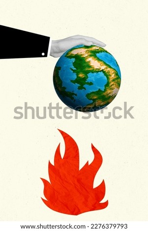 Vertical image conceptual collage earth planet under heat flame global warming concept climate changing human irresponsible Royalty-Free Stock Photo #2276379793