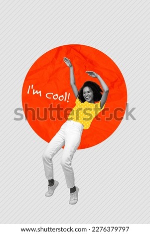 Vertical photo of self confident girl dont care other mind think consider she is cool dancing carefree isolated drawing background