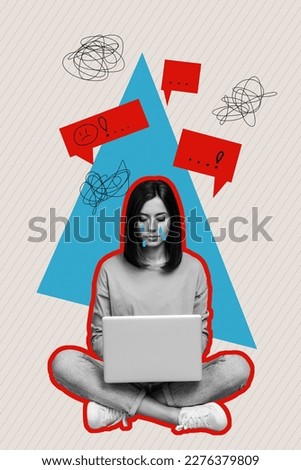 Young female reading laptop online comments society harassment cry hate bully trolling blogger vlogger influencer Royalty-Free Stock Photo #2276379809