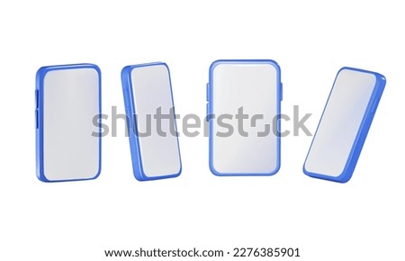 Set of different angles of smartphone in 3d render with screen, isolated white background, vector illustration