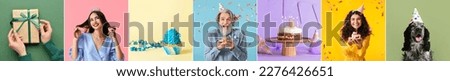 Bright collection for Birthday party on color background