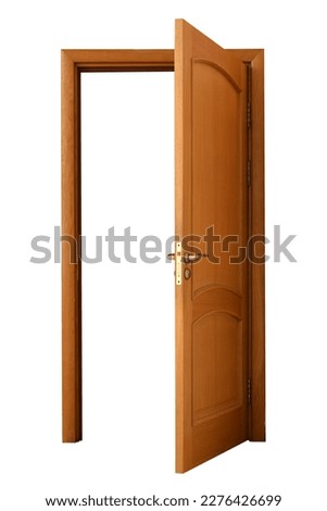 Open wooden door on white background Royalty-Free Stock Photo #2276426699