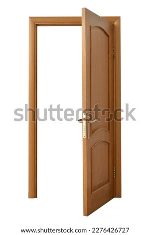Open wooden door on white background Royalty-Free Stock Photo #2276426727