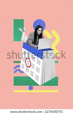 Vertical creative photo 3d collage of optimistic beautiful girl on remote distance work typing email isolated on drawing background Royalty-Free Stock Photo #2276430751