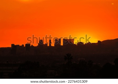 Sunset over Los Angeles downtown. Beautiful sunset of Los Angeles downtown skyline. 