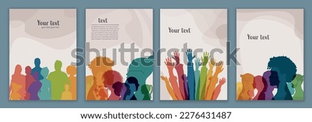 Group people diversity. Silhouette of men women children teenagers elderly. Various people of different ages. Different cultures. Racial equality concept. Poster template banner cover page Royalty-Free Stock Photo #2276431487