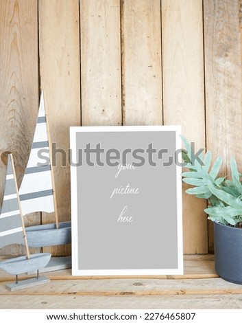 vertical white picture frame for mockup  with black decoration