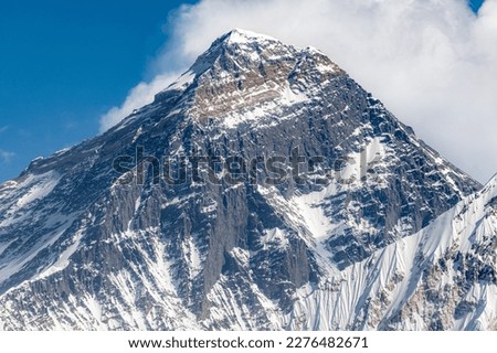 Detail of south-west wall of Mount Everest (8850m). Picture taken during crossing of Renjo-La, at the altitude of 5345m	