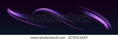 High speed effect motion blur night lights blue and red. Futuristic neon light line trails. bright sparkling background. Purple glowing wave swirl, impulse cable lines. Long time exposure. Vector Royalty-Free Stock Photo #2276512669