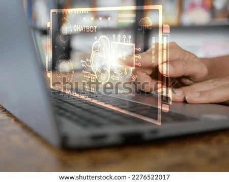Chat with Artificial intelligence. Finger activates chatting with a smart AI, a large language model. Future technology, business, and education  Royalty-Free Stock Photo #2276522017