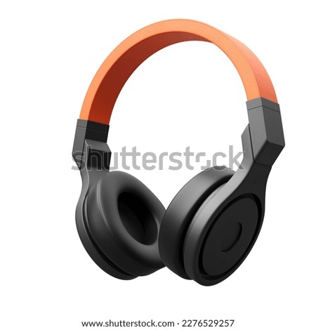 3d render over ear wireless headphones made with orange leather and black plastic for listening favorite song isolated on white background with clipping path