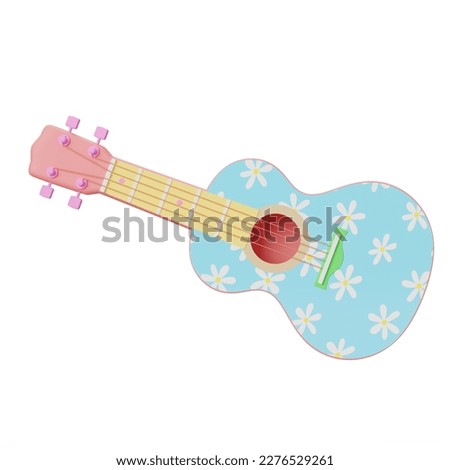 Cute cartoon style guitar with colorful pastel color render isolated on white background with clipping path 3d render illustration