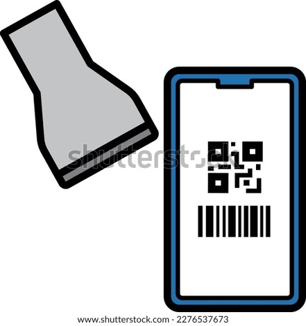 Illustration of paying by reading a barcode with a scanner. Light blue smartphone