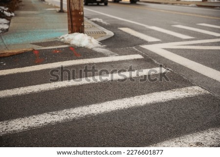 crosswalk downtown with no people showing intersection depicting way of life and future symbol abstract evening lighting