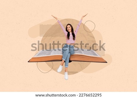Photo picture 3d collage artwork image of positive cheerful girl rejoice passed exam test good mood isolated on drawing background