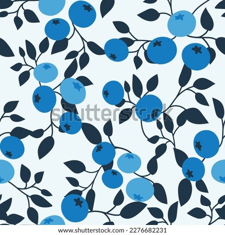 Blueberry seamless pattern. Flat blueberry fruit seamless pattern. Blueberry with leaf background for fabric, wrapping paper, wallpaper, textile, packaging, cover, interior, decoration, and other use. Royalty-Free Stock Photo #2276682231