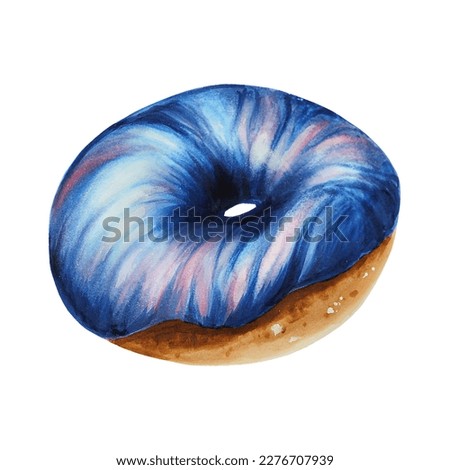 Watercolor donut in glaze. Hand painting sweet on a white isolated background. For designers, menu, shop, bar, bistro, restaurant, for postcards, wrapping paper, covers. For posters and textile