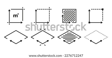 Square meter icons set isolated on white background. Measuring land area symbol. Vector illustration.