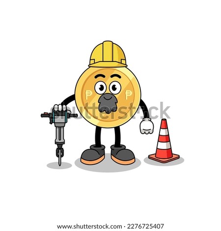 Character cartoon of philippine peso working on road construction , character design