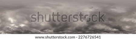 Overcast sky panorama on rainy day with Nimbostratus clouds in seamless spherical equirectangular format. Full zenith for use in 3D graphics, game and for aerial drone 360 degree panorama as sky dome. Royalty-Free Stock Photo #2276726541