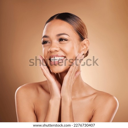 Skincare, beauty wellness and woman with soft skin from facial and dermatology. Self care, isolated and studio background with a young model feeling face texture after spa and cosmetics treatment