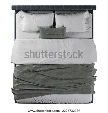 Top view of double bed with headboard Royalty-Free Stock Photo #2276732339