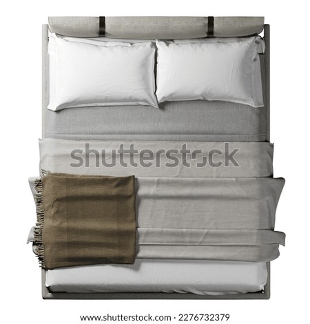 Top view of double bed with headboard Royalty-Free Stock Photo #2276732379