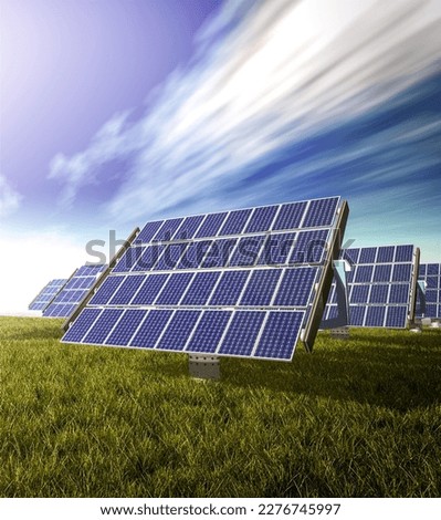 renewable solar energy panels meadow Royalty-Free Stock Photo #2276745997